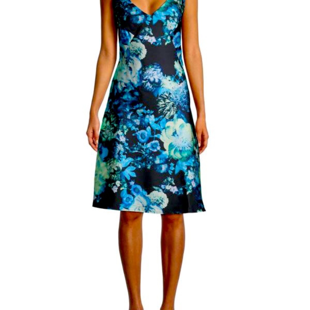 Kevan Hall Studio Blue Floral Slip Dress Size 10